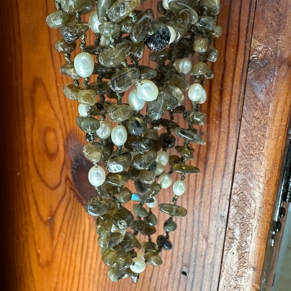 Jaden Labradorite Green Moss & Real Pearl Huge Multi-strand Necklace Heavy Duty - Picture 14 of 16